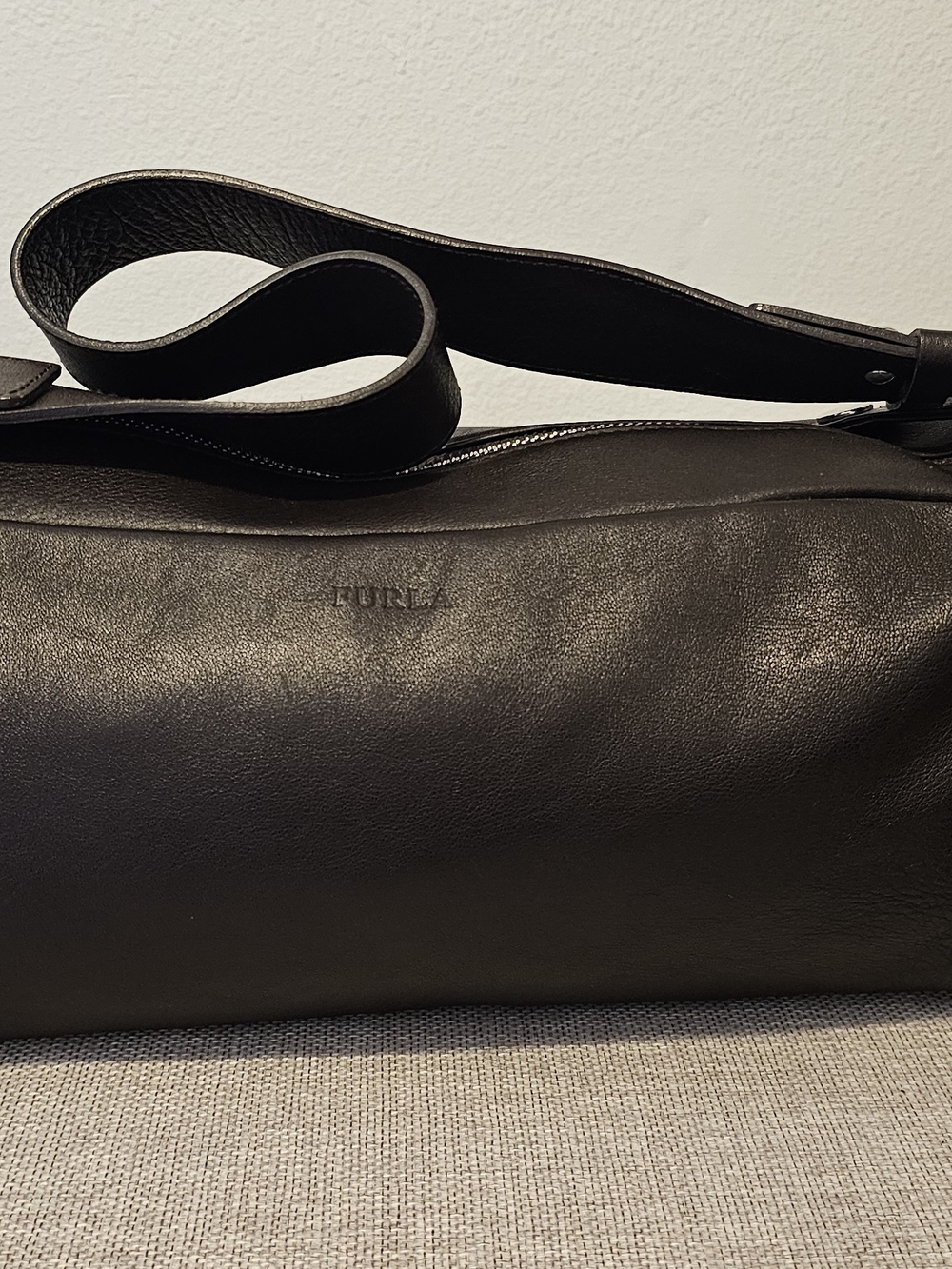 Furla Black Leather Duffel Bag